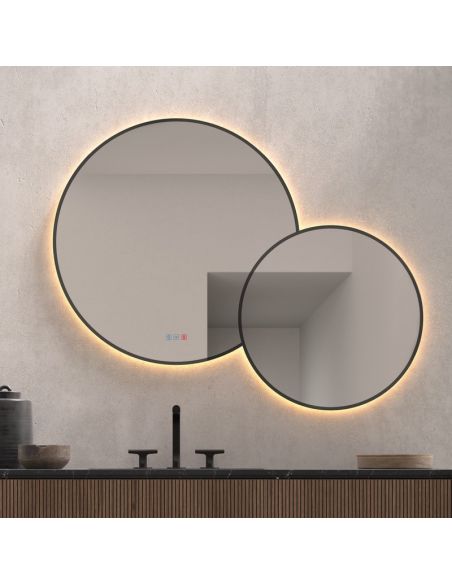 Espejo LED Redondo PÓPULO 120x95cm Negro Triple Touch CCT | LeonLeds