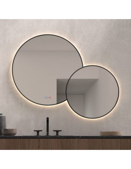 Espejo LED Redondo PÓPULO 120x95cm Negro Triple Touch CCT | LeonLeds