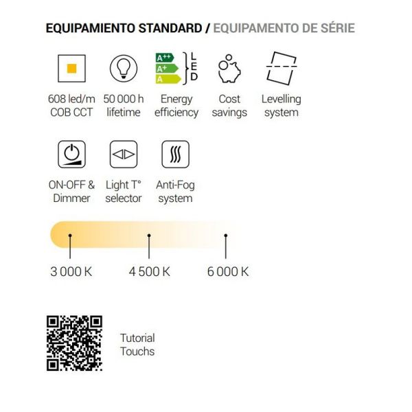 Espejo LED Redondo PÓPULO 120x95cm Negro Triple Touch CCT | LeonLeds