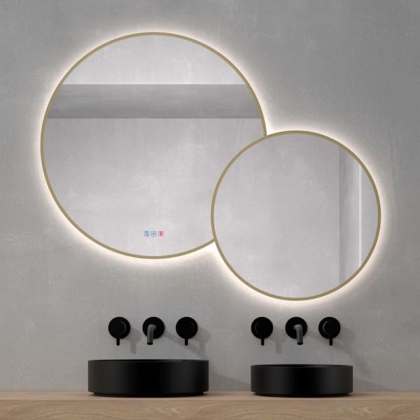 Espejo LED Redondo BRASILIA 120x95cm Oro Triple Touch CCT | LeonLeds
