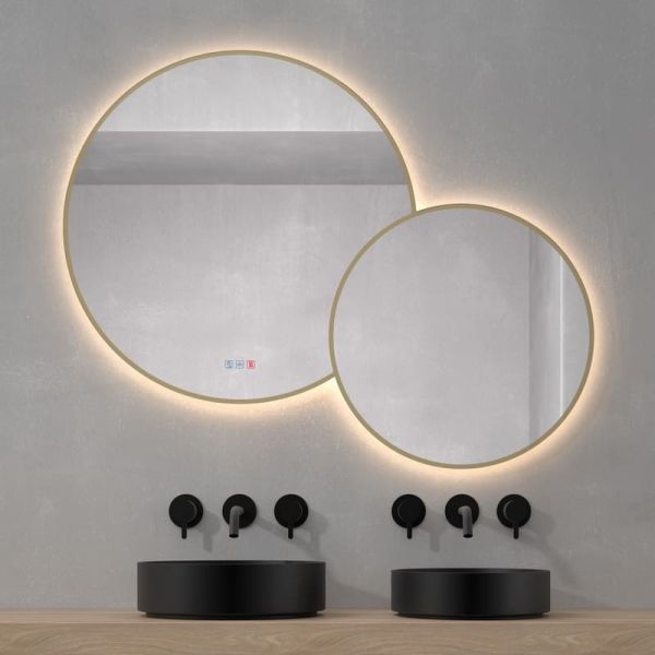 Espejo LED Redondo BRASILIA 120x95cm Oro Triple Touch CCT | LeonLeds