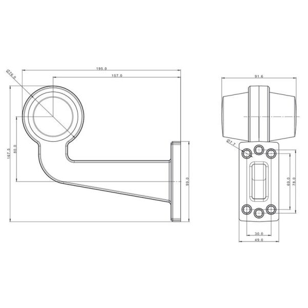 Feu de gabarit à bras LED FT-147 FLB/C – Lumière blanc-rouge, 12-36 V, bras à angle long