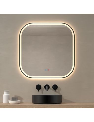 Miroir LED avant et rétroéclairé SALAMANCA CCT cadre noir | LeonLeds