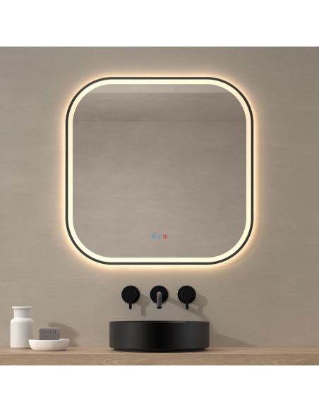 Espelho LED SALAMANCA frontal e luz retroiluminada CCT Moldura preta | LeonLeds