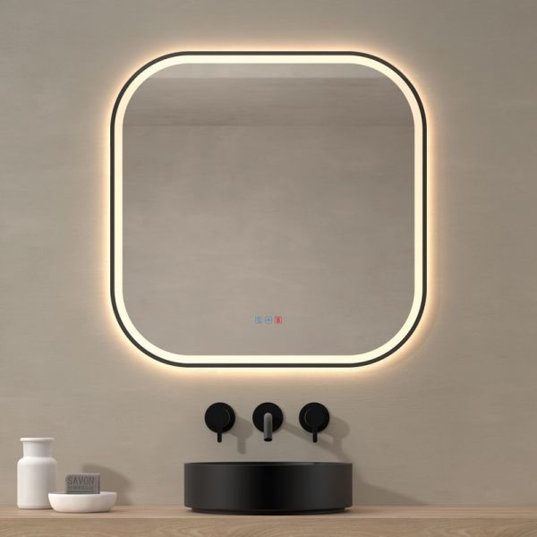 Miroir LED avant et rétroéclairé SALAMANCA CCT cadre noir | LeonLeds