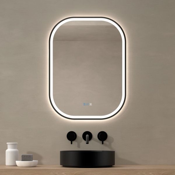 Miroir LED avant et rétroéclairé SALAMANCA CCT cadre noir | LeonLeds