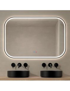 Miroir LED avant et rétroéclairé SALAMANCA CCT cadre noir | LeonLeds 2