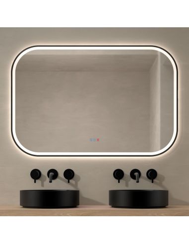 Miroir LED avant et rétroéclairé SALAMANCA CCT cadre noir | LeonLeds