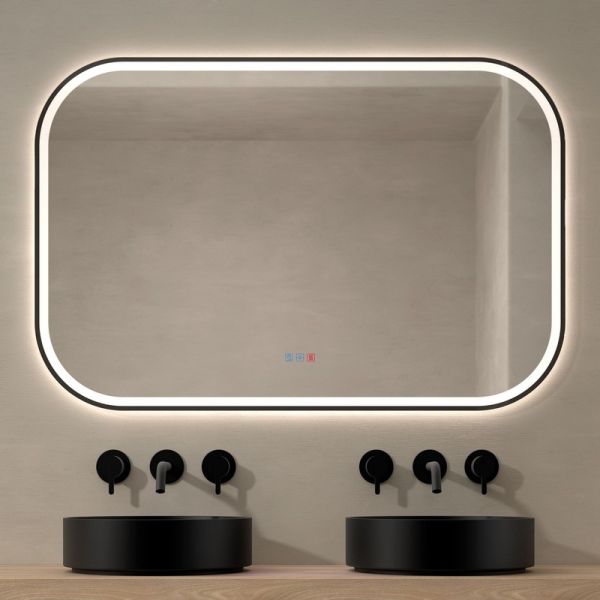 Miroir LED avant et rétroéclairé SALAMANCA CCT cadre noir | LeonLeds