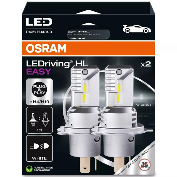 Pack 2 Bombillas LED H4 / H19 12V Sin transformador Plug & Play LEDriving HL EASY 64193DWESY Osram