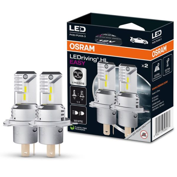 Pack 2 Bombillas LED H4 / H19 12V Sin transformador Plug & Play LEDriving HL EASY 64193DWESY Osram