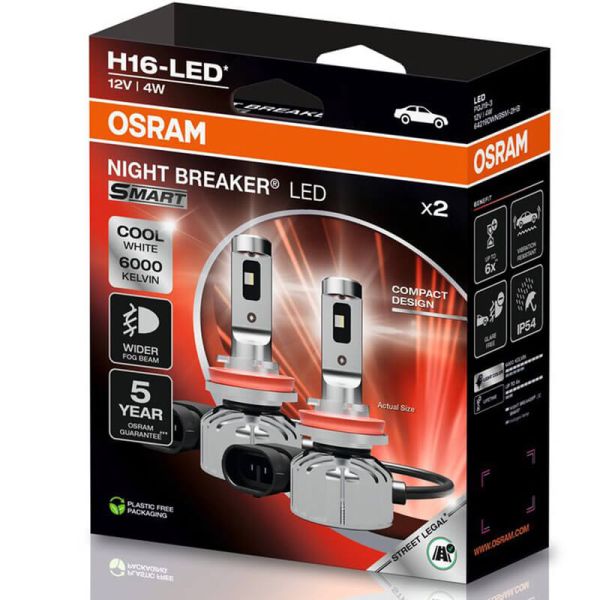 Bombilla H16 Homologada Antiniebla NIGHT BREAKER® LED SMART 64219DWNBSM-2HB de Osram | Luz LED Blanca 6000K