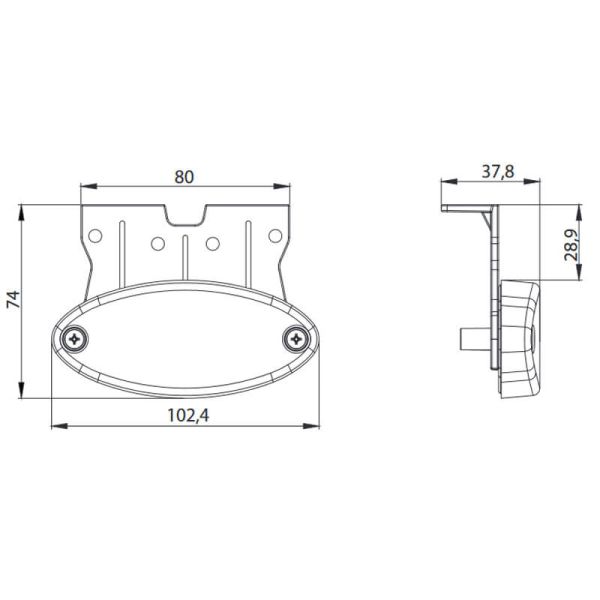 Dimenesiones Luz de Gálibo LED FT-061 B+K, C+K, Z+K – Blanco, Rojo o Amarillo con Soporte Angular y Reflector
