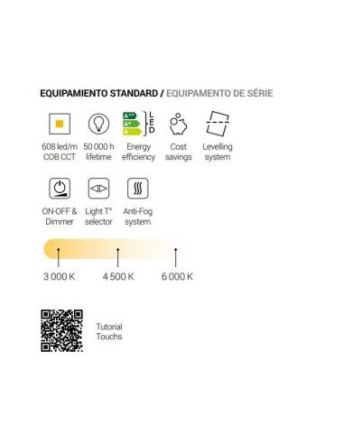 Éclairage avant de miroir LED et rétroéclairage ALHAMBRA CCT Triple Touch | LéonLeds