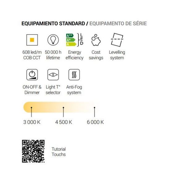 Éclairage avant de miroir LED et rétroéclairage ALHAMBRA CCT Triple Touch | LéonLeds