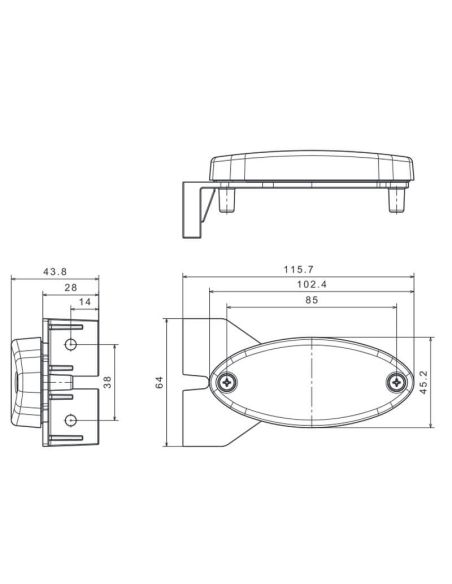 Feu de position LED FT-061 CI – Rouge avec réflecteur et support latéral incliné, 12-36 V