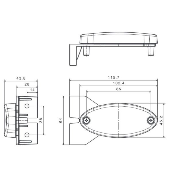 Feu de position LED FT-061 CI – Rouge avec réflecteur et support latéral incliné, 12-36 V