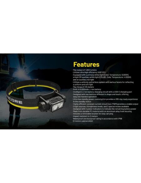 Farol LED NITECORE NU53 2000Lm USB-C recarregável | LeonLeds