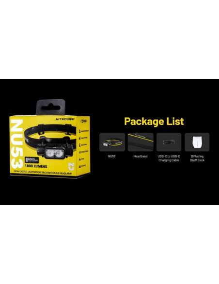 Linterna Frontal LED NU53 NITECORE 2000Lm Recargable USB-C | LeonLeds