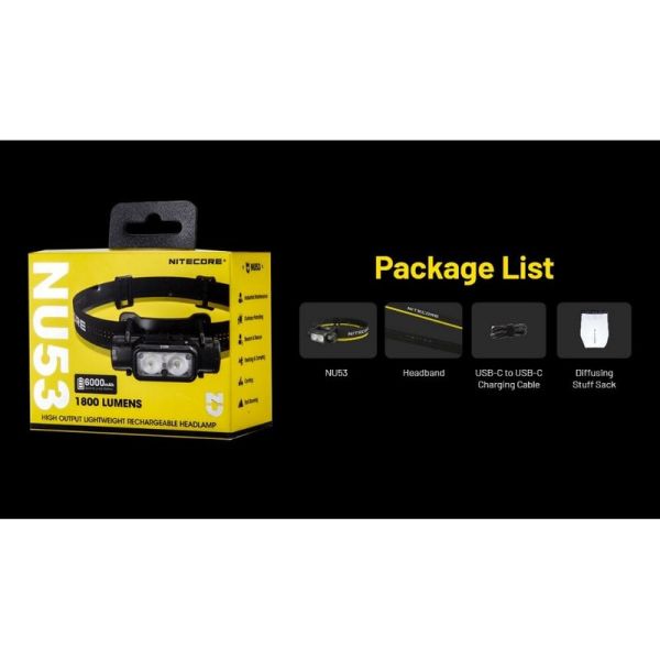 Linterna Frontal LED NU53 NITECORE 2000Lm Recargable USB-C | LeonLeds