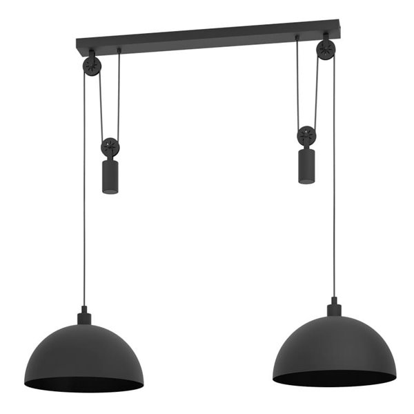 Lampe à suspension industrielle, 2xE27 réglable en hauteur individuellement, noire, WINKWORTH 1