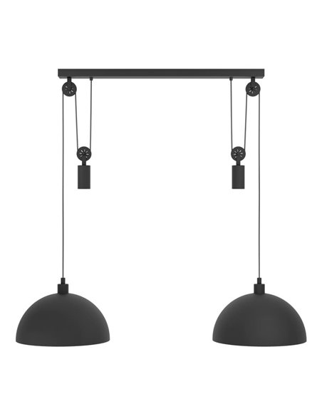 Lámpara de colgar industrial, 2xE27 ajustable en altura individualmente, negra, WINKWORTH 1