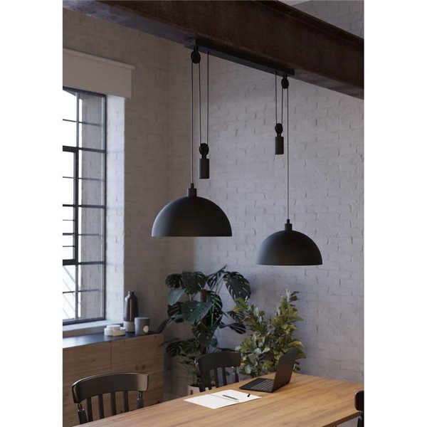 Lámpara de colgar industrial, 2xE27 ajustable en altura individualmente, negra, WINKWORTH 1