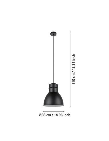 Lámpara colgante de acero negro e interior blanco, EBURY 1xE27 estilo New Nordic