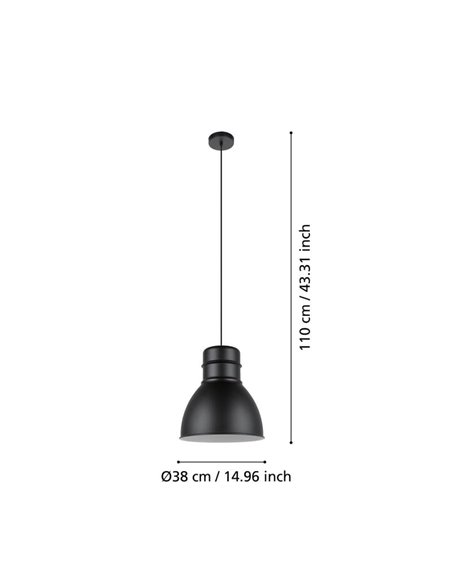 Lámpara colgante de acero negro e interior blanco, EBURY 1xE27 estilo New Nordic