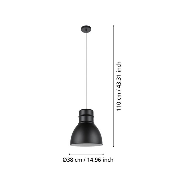 Luminária pendente em aço preto com interior branco, EBURY 1xE27 Novo estilo nórdico