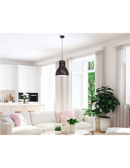 Lámpara colgante de acero negro e interior blanco, EBURY 1xE27 estilo New Nordic