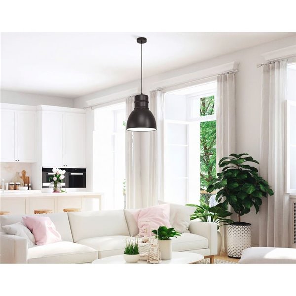Lámpara colgante de acero negro e interior blanco, EBURY 1xE27 estilo New Nordic