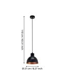 Luminária pendente em aço preto com interior em cobre Ø21cm TRURO 1, 1xE27
