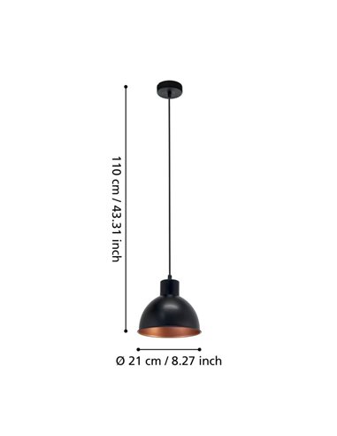 Luminária pendente em aço preto com interior em cobre Ø21cm TRURO 1, 1xE27