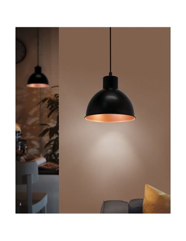 Lámpara colgante de acero negro con interior en cobre  Ø21cm TRURO 1, 1xE27