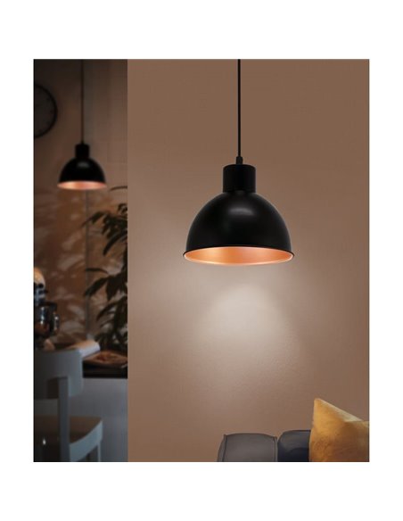 Lámpara colgante de acero negro con interior en cobre  Ø21cm TRURO 1, 1xE27