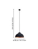Luminária pendente em aço preto com interior em cobre Ø37cm TRURO 2, 1xE27
