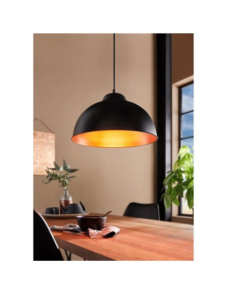 Lámpara colgante de acero negro con interior en cobre  Ø37cm TRURO 2, 1xE27