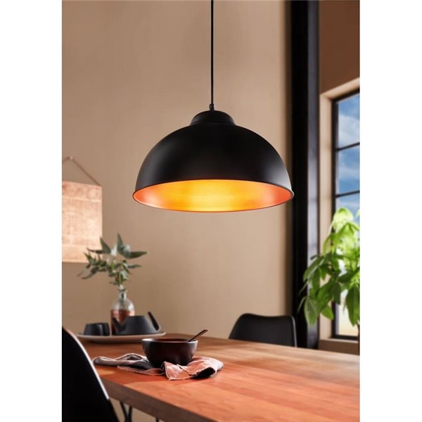 Suspension en acier noir avec intérieur en cuivre Ø37cm TRURO 2, 1xE27