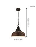 Plafonnier suspension industrielle en acier marron antique Ø37mm GRANTHAM 1 1xE27