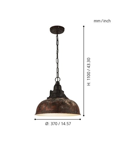 Lámpara de techo colgante industrial de acero café antiguo Ø37mm GRANTHAM 1 1xE27