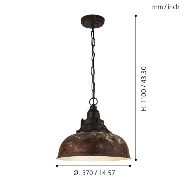 Lámpara de techo colgante industrial de acero café antiguo Ø37mm GRANTHAM 1 1xE27