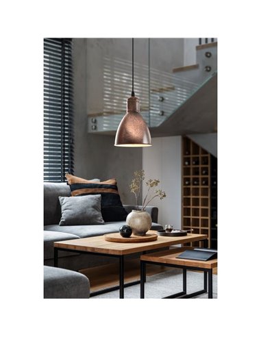 Plafonnier suspension PRIDDY 1, type industriel, cuivre antique Ø155mm 1xE27