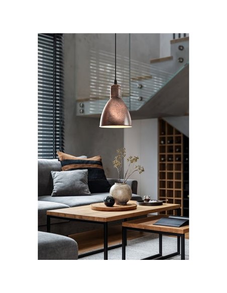 Plafonnier suspension PRIDDY 1, type industriel, cuivre antique Ø155mm 1xE27