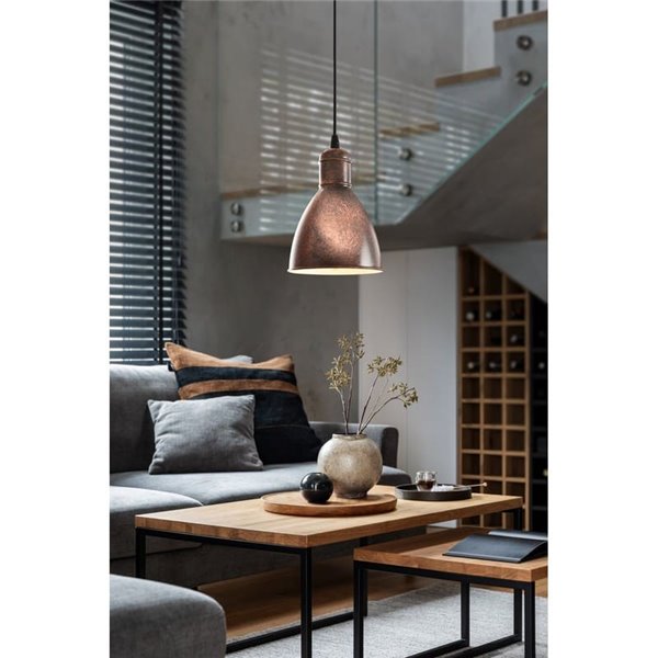 Plafonnier suspension PRIDDY 1, type industriel, cuivre antique Ø155mm 1xE27