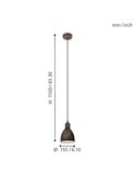 Luminária de teto suspensa PRIDDY 1, tipo industrial, cobre antigo Ø155mm 1xE27