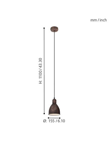 Lámpara de Techo colgante PRIDDY 1, tipo industrial, cobre antiguo Ø155mm 1xE27