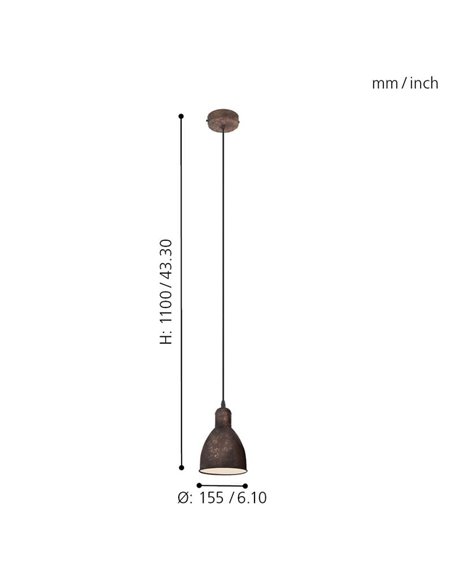 Lámpara de Techo colgante PRIDDY 1, tipo industrial, cobre antiguo Ø155mm 1xE27