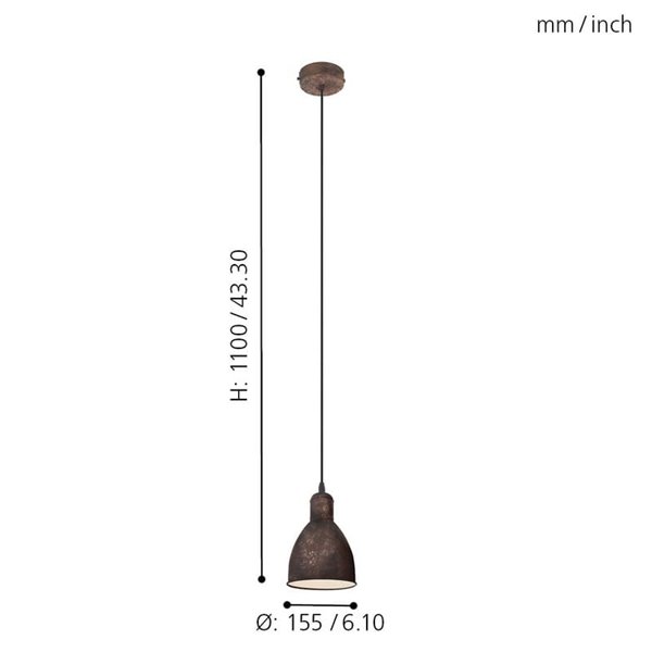 Plafonnier suspension PRIDDY 1, type industriel, cuivre antique Ø155mm 1xE27