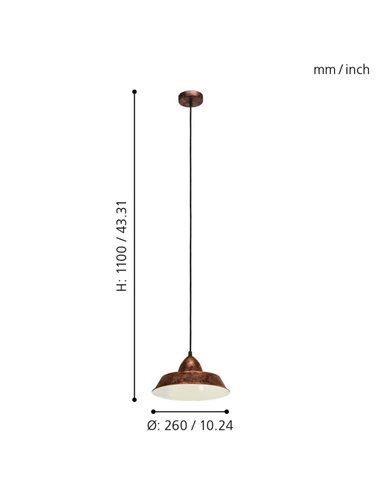 Suspension AUCKLAND en cuivre antique, Ø26cm 1xE27